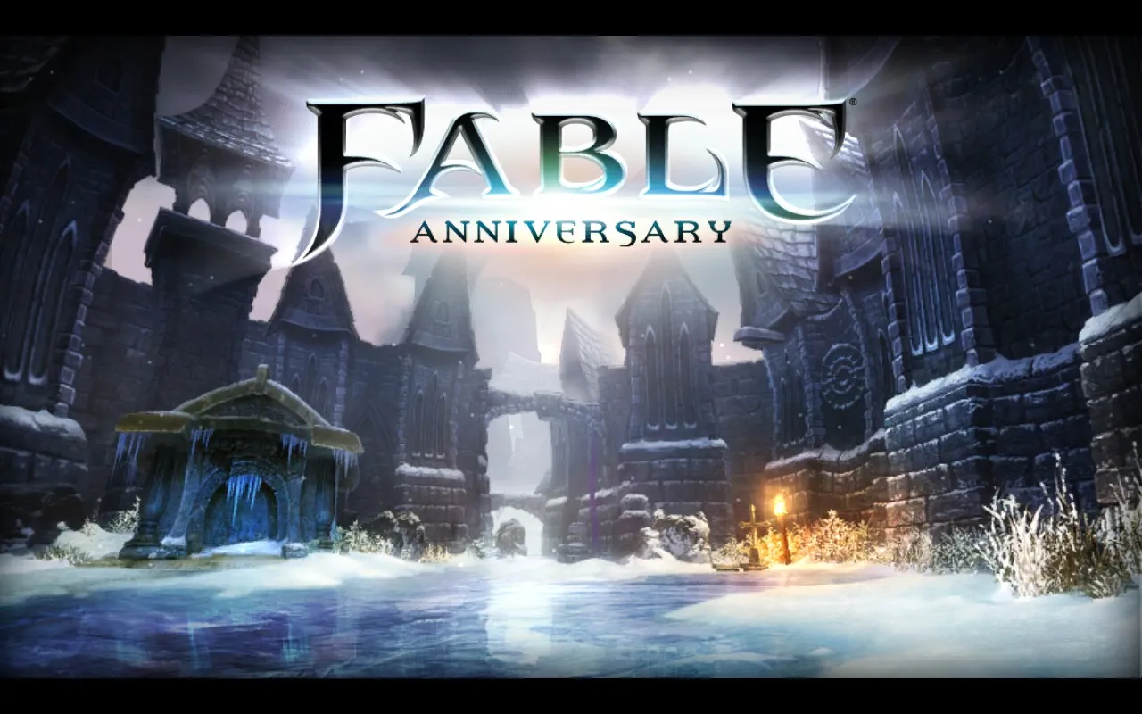 Cover art for ‘Fable Anniversary’ featuring a young character with spiky hair holding a glowing orb. The background is a mystical design with the title ‘Fable Anniversary’ prominently displayed on the left.