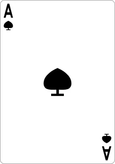 Image of the Ace of Spades playing card. The card features a large black spade symbol in the center, with a smaller spade symbol and the letter ‘A’ in the top left and bottom right corners.